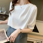 Asymmetrical Neckline Plain Blouse