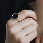 Disc Sterling Silver Open Ring Black & Silver - One Size