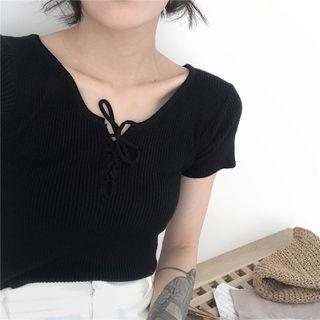 Lace Up Cropped Short-sleeve Top