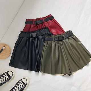 Plain High-waist Faux Leather Shorts With Belt
