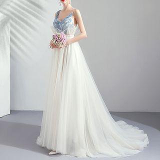 Flower Strappy A-line Evening Gown