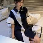 Short-sleeve Color Block Front Polo Shirt Dress