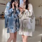 Long-sleeve Tie-dye Print Shirt / High-waist Shorts