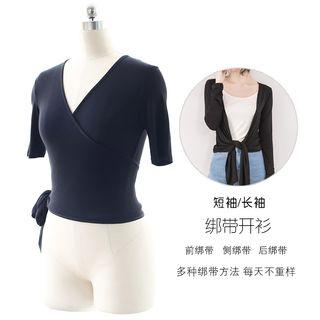 Short-sleeve Wrap Knit Top