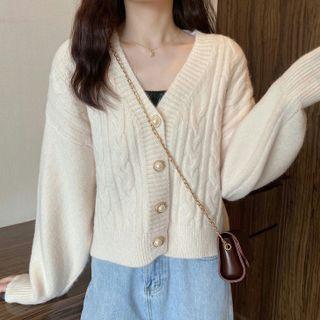 Plain Cropped V-neck Cardigan