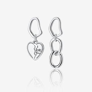 Asymmetrical Heart Drop Earring 1 Pair - With Silver Earring Back - 925 Silver - Silver - One Size