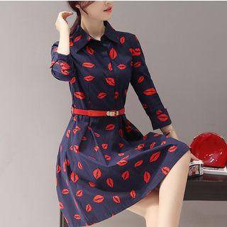 Print 3/4-sleeve Shirtdress