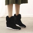 Hidden Wedge Furry Ankle Boots
