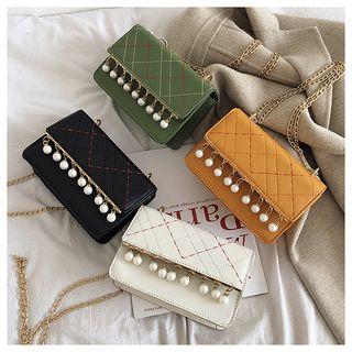 Furry Bear Chain Strap Beaded Crossbody Bag