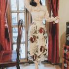 Set: Puff-sleeve Blouse + Floral Print Skirt