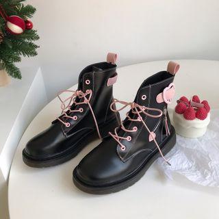 Heart Buckle Lace-up Short Boots