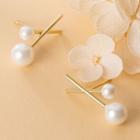 925 Sterling Silver Cross Faux Pearl Earring 1 Pair - Gold - One Size