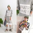 Frill-hem Printed Pullover Dress Gray - One Size
