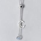 925 Sterling Silver Rhinestone Moon Moonstone Bead Pendant Necklace S925 Silver Necklace - One Size