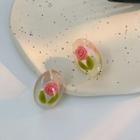 Rose Sterling Silver Ear Stud 1 Pair - Silver Needle - Flower - Pink - One Size