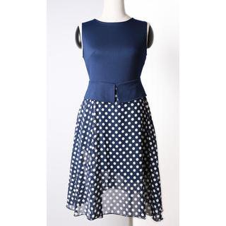 Sleeveless Dotted Chiffon Dress With Belt