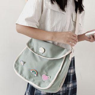 Contrast Trim Nylon Flap Crossbody Bag