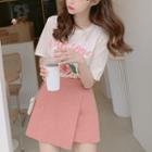 Short Sleeve Print T-shirt / Mini A-line Skort