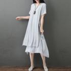 Plain Short-sleeve Layered Midi A-line Dress