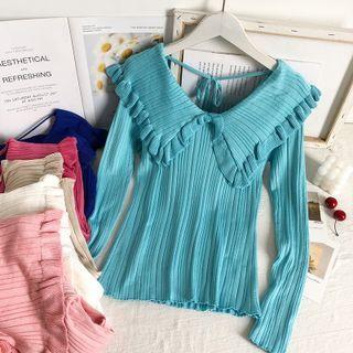 Ruffled-trim V-neck Knit Top In 6 Colors