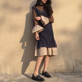 Long-sleeve Midi Mermaid Dress / Corduroy Vest