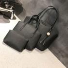 Set: Tasseled Faux Leather Tote + Tote + Zip Pouch