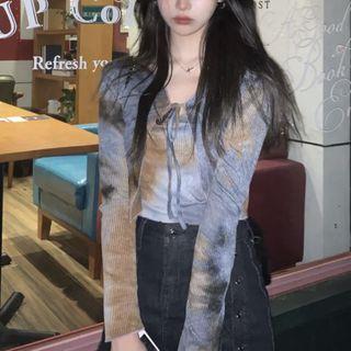 Set: Tie Dye Light Jacket + Top As Shown In Figure - One Size