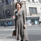 Diagonal-button Rib-knit Dress