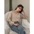 V-neck Wide-sleeve Colored Knit Top