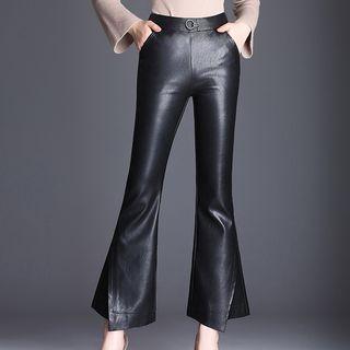 Faux Leather Boot-cut Pants