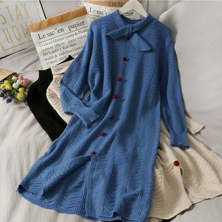 Ribbon-neckline Knit Midi Dress