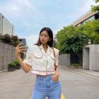 Piped Flower-button Cropped Jacket