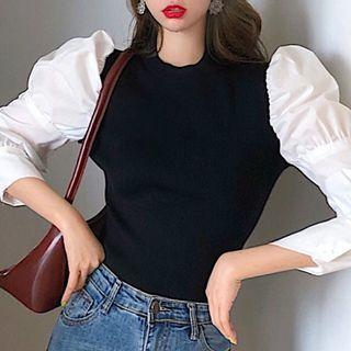 Two-tone Panel Knit Top Black - One Size