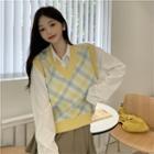 Sleeveless Patterned Knit Vest Yellow - One Size