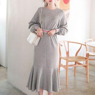 Piped Balloon-sleeve Maxi Mermaid Dress