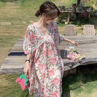 Set: Lace Panel Floral Dress + Inner Top