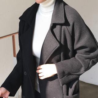 Wool Blend Double-breasted Coat With Sash