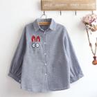 Rabbit Embroidery Plaid Shirt Blue - One Size