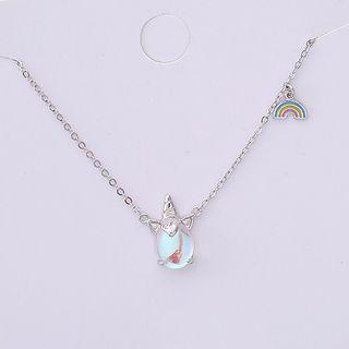 925 Sterling Silver Unicorn Pendant Necklace 1 Pc - Iridescent Unicorn - Silver - One Size