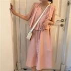 Mock Two-piece Sleeveless A-line Midi Dress Pink - One Size