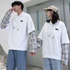 Couple Matching Hooded Panel Mock Two-piece Sweatshirt