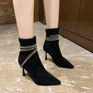 Pointed Rhinestone Short Boots