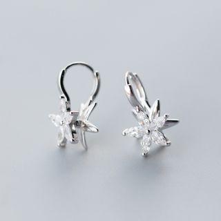 925 Sterling Silver Rhinestone Flower Drop Earrings