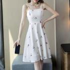 Spaghetti-strap Cherry Print A-line Dress