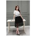 Set: Lettering Short-sleeve Top + Organza Midi Skirt