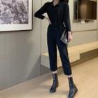 Long-sleeve Straight-leg Cargo Jumpsuit