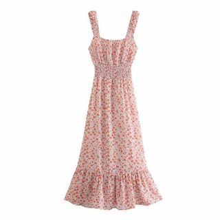 Sleeveless Floral Print Midi A-line Chiffon Dress