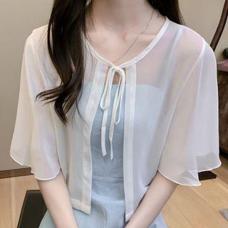 Short-sleeve Chiffon Tied Cover-up