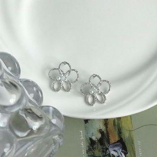 Faux Pearl Flower Ear Stud 1 Pair - Silver - One Size