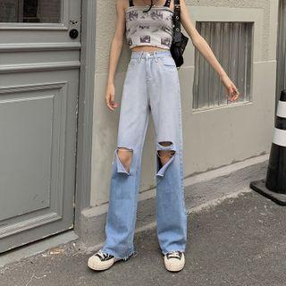 Gradient Ripped Straight-leg Jeans